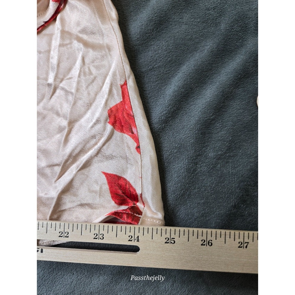 Meshki Women Dress Large Davina Satin Long Sleeve Mini Rose Print Ivory Red - Picture 11 of 12